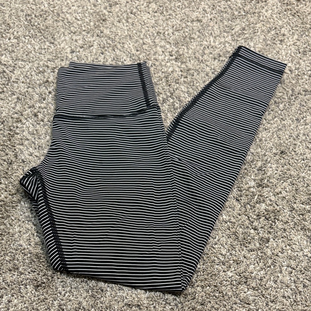 Lululemon Athletica Black and White Striped Leggings